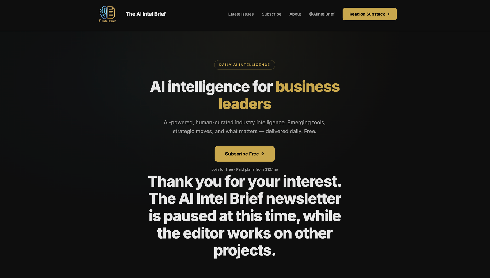 The AI Intel Brief homepage