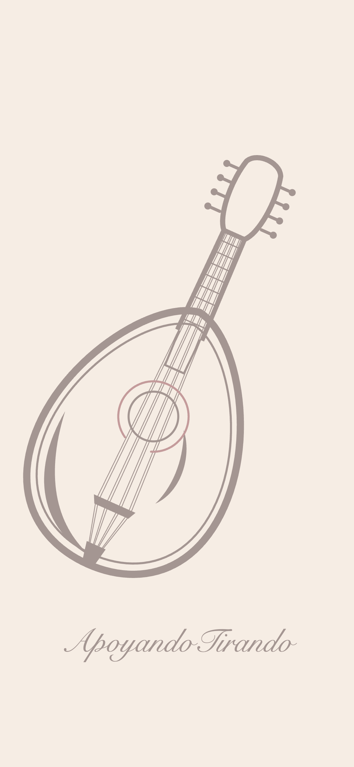 ApoyandoTirando splash screen in Mandolin mode, Rosewood theme, light: a line-drawn mandolin above the script title