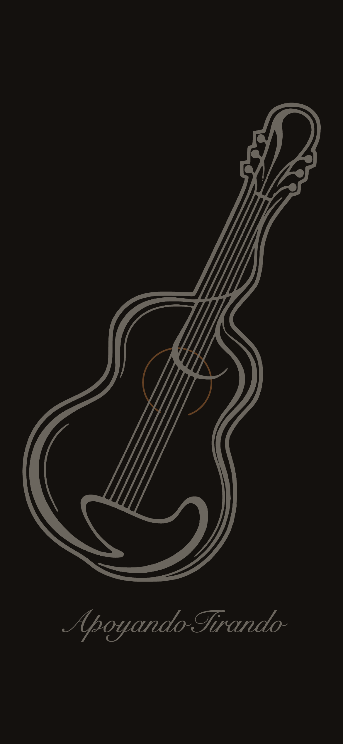 ApoyandoTirando splash screen in the Cedar theme, dark: a line-drawn classical guitar above the ApoyandoTirando script title